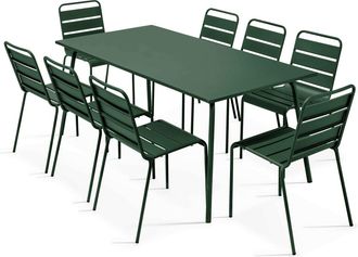 Oviala Conjunto mesa de jard&iacute;n y 8 sillas de metal verde bosque
