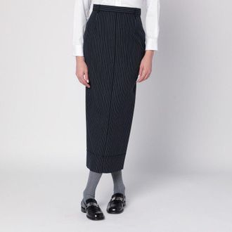 Thom Browne Womens Navy Blue Pinstriped Pencil Skirt - Dark Blue Wool - Size EU 38 (Womens)