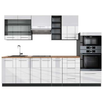 Vicco Mueble De Cocina Fame-line, Blanco Brillo/antracita, 280 Cm, Et Roble