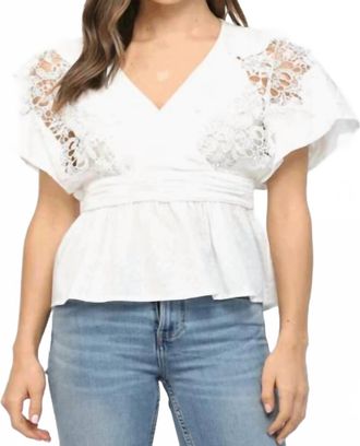 Fate Embroidered V Neck Top In White