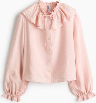 H&M Frill-trimmed Blouse in Powder Pink at Nordstrom, Size Xx-Large