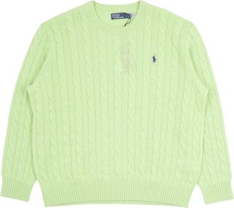 Polo Ralph Lauren Round-neck Knitwear, female, Green, Size: L Cable Wool-Cashmere Sweater