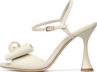 Loriblu Nappa Sandaal met Strik en Parel - Dames - Sandalen met hakken - Wit - 40 EU - Leer - Schoenen