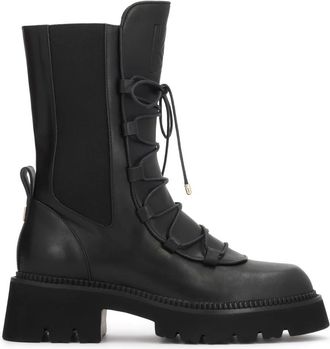 Kazar Enkellaarsjes - Dames - Veterlaarzen - Zwart - 40 EU - Leer - Schoenen