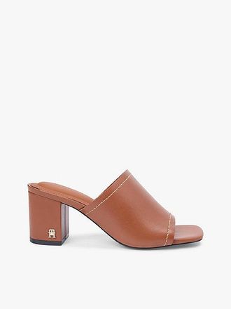 Tommy Hilfiger TH Monogram Leather Block Heel Mules