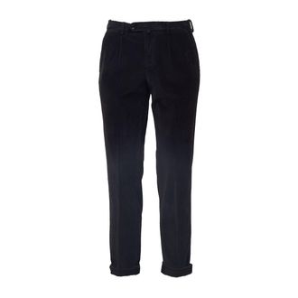 BRIGLIA 1949 Pinces-Detail Black Velvet Pants with Rolled Hem