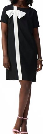 Joseph Ribkoff Bow Detail Short Sleeve Shift Dress In Black/vanilla