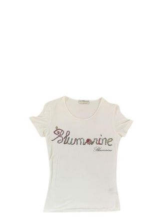 Blumarine White Logo Print Cotton Jersey T-Shirt Size XS