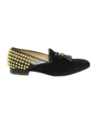 Christian Louboutin Zwarte Su&egrave;de Instappers met Gouden Nieten