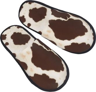 Generic Fuzzy Slippers Cow Fur Print Printing Fluffy Slippers Non Slip Unisex Slides For Winter Travel Women M