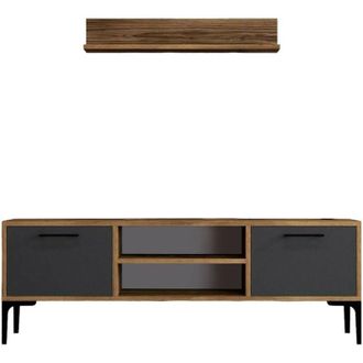 Dmora Mobile porta tv Tureis, Credenza da soggiorno, Armadio basso per tv, Base parete attrezzata, 140x30h48 cm, Noce e Antracite, con imballo rinforzato