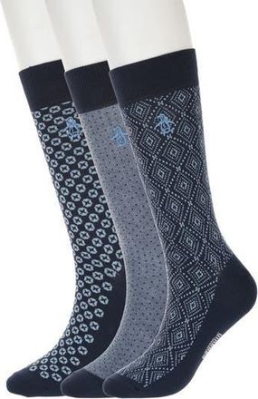 Original Penguin Diamond Lattice Assorted 3-Pack Crew Socks in Navy at Nordstrom Rack