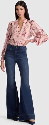 Alice & Olivia Arlette Lace Trim Blouse In Mystic Garden English Rose