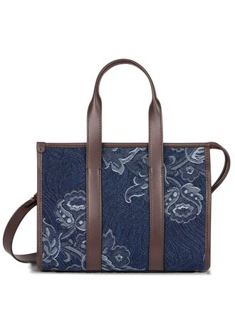 Etro floral-jacquard denim tote bag - women - Cotton - One Size - Blue
