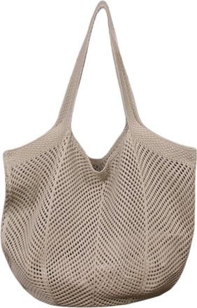 Generic Women Aesthetic Shoulder Bag Solid Color Knitted Tote Handbag Large Capacity Knitting Shopping Handbag Ladies Daily Handbag (Khaki)