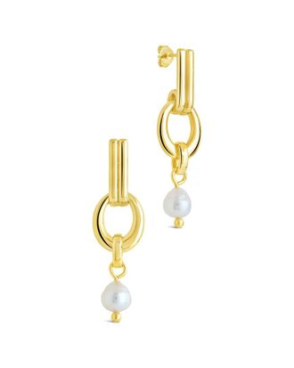 Sterling Forever 7-9mm Pearl Giselle Door Knocker Stud Earrings