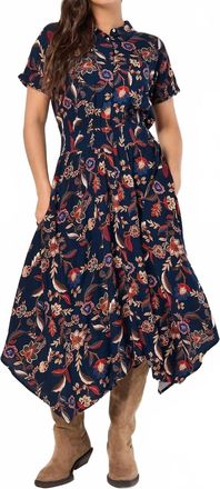 Apricot Floral Magic Hanky Hem Midi Dress In Navy