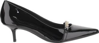 Pinko Glossy Leather Pump With Pointed Toe And Logo Chain Detail
