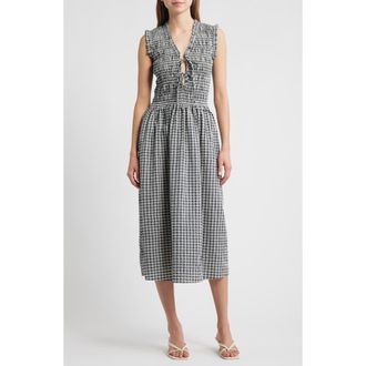 Rails Adine Check Seersucker Midi Sundress in Ash Seersucker at Nordstrom Rack, Size X-Large
