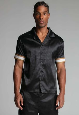 Siksilk Kurzarmhemd SIKSILK Siksilk Kurzarmhemd Resort Shirt, Herren, Gr. XL, N-Gr, schwarz, Obermaterial: 97% Polyester PES. 3% Elasthan EL., Hemden Kurzarmh