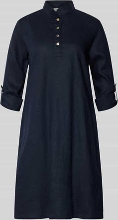Christian Berg Leinenkleid mit Stehkragen und kurzer Knopfleiste in Dunkelblau, Gr&ouml;&szlig;e 34