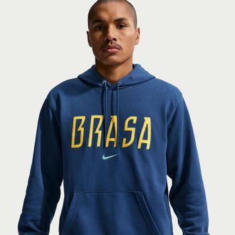 Nike Brazil Club Nike Mens Soccer French Terry Pullover Hoodie in Blue | IB6300-433