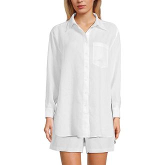 Lands End Linen Oversized Button Front Shirt in White at Nordstrom, Size Medium