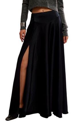 Free People Chilco Side Slit Satin Maxi Skirt in Black at Nordstrom Rack, Size 12