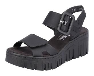 Rieker Keilsandalette RIEKER, Damen, Gr. 36, schwarz, Lederimitat, Schuhe Keilsandalette, Sommerschuh, Sandale, Keilabsatz, mit Plateau