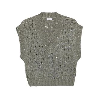 Brunello Cucinelli Brunello Cucinelli, V-neck Knitwear, female, Gray, Size: M Mea371112 C9125 Sweater