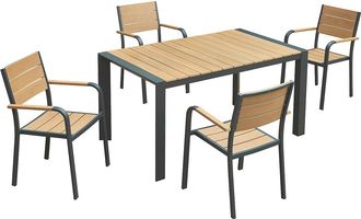 Vente-Unique Comedor de jard&iacute;n de aluminio: mesa L.150 cm y 4 sillones apilables - Natural claro y antracita - NYROS de MYLIA