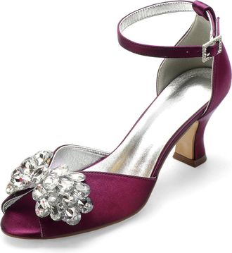 Generic Womens Heels Wedding Shoes Kitten Heel Bridal Shoes Open Toe Bridal Low Heels Formal Prom Party Dress Shoes 6.5Cm,Burgundy,10 UK