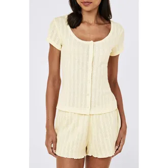 Papinelle Sleepwear Imogen Cotton Pointelle Knit Pajama Top in Buttercup at Nordstrom, Size X-Small