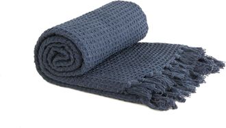 TJ Hughes Honeycomb - Recycled Cotton Throw in Navy - TJ Hughes
