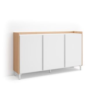 Skraut Home Skraut Home - Aparador Para Sal&oacute;n, Gran Capacidad De Almacenaje, 156x35x91cm, 3 Puertas, Dise&ntilde;o Industrial, Led, Estilo Moderno, Blanco Y Roble Soft