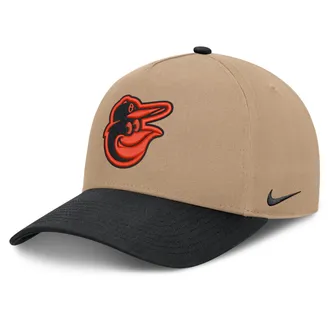 Nike Baltimore Orioles Rise Nike Mens MLB A-Frame Trucker Adjustable Hat in Brown | NB1D0A3UOLE-TZD
