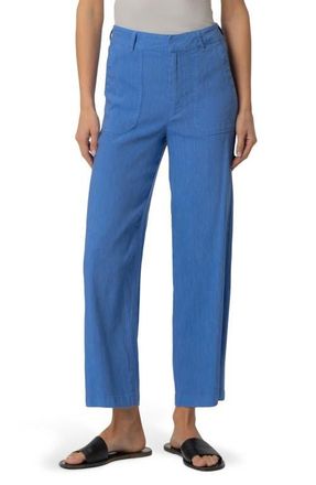 Kut from the Kloth Topaz High Waist Crop Wide Leg Linen Blend Pants in Cornflower at Nordstrom, Size 10