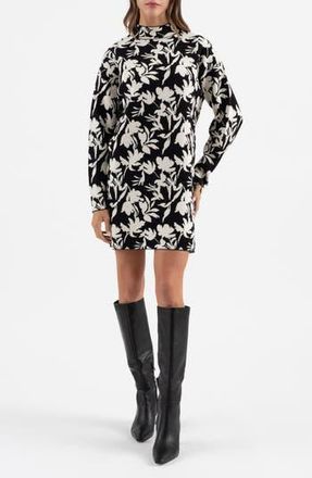 Blu Pepper Floral Jacquard Long Sleeve Sweater Dress in Black at Nordstrom Rack, Size Medium