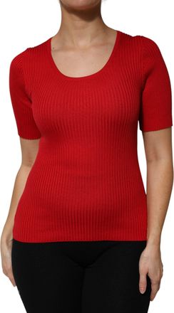 Dolce & Gabbana Womens Red Round Neck Short Sleeves Pullover Top Silk