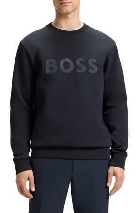 BOSS Salbo Tonal Logo Crewneck Sweatshirt in Dark Blue at Nordstrom, Size Xx-Large