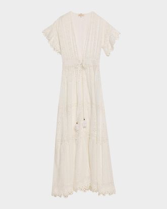 Ramy Brook Janis Eyelet Embroidered Maxi Kaftan Coverup