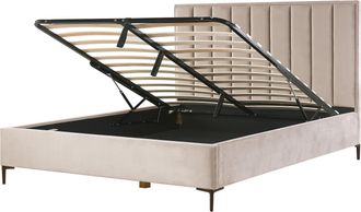 Beliani Cama Con Almacenaje Cabecero Acolchado Patas Negras Metal Terciopelo Gris Pardo 180 X 200 Cm Sezanne
