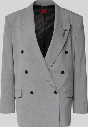 HUGO BOSS Regular Fit Longblazer mit Brosche Modell ANTEGI in Hellgrau Melange, Gr&ouml;&szlig;e 32