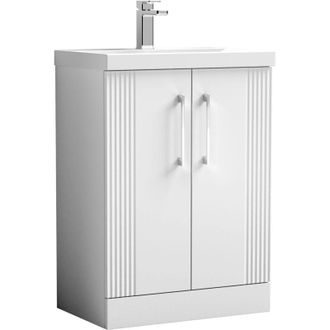 Nuie Nuie Deco Floor Standing 2-Door Vanity Unit with Basin-3 600mm Wide - Satin White
