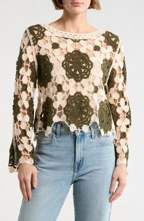 Forgotten Grace Crochet Lace Top in Natural/Olive at Nordstrom Rack, Size X-Large Regular