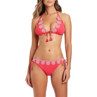 Bleu Rod Beattie Side Tie Hipster Bikini Bottoms in Fiesta Pink/White at Nordstrom, Size 10