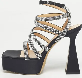 Mach & Mach Black Satin Sydney Platform Sandals