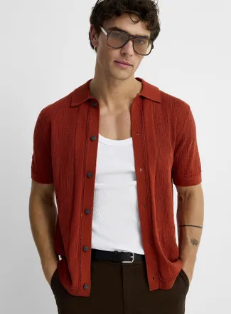 Le 31 Mens Patterned openwork knit Polo Shirt-collar cardigan