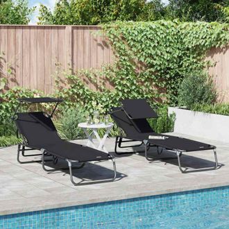 vidaXL Vidaxl - Folding Sun Lounger Folding 2 pcs Black 56 x 190 x 81cm Fabric