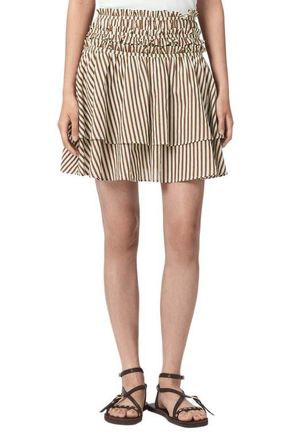 AllSaints Kali Stripe Miniskirt in Penny Brown/White at Nordstrom, Size 12 Us